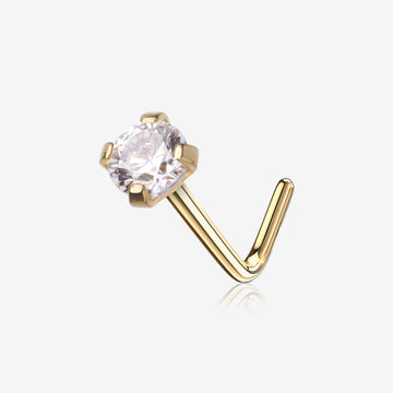 Pure24K Implant Grade Titanium Prong Set Gem Top L-Shaped Nose Ring-Clear Gem